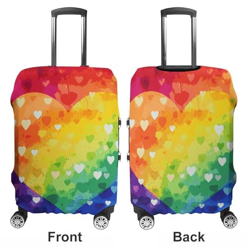 Colorful Rainbow Love Heart Printed Luggage Cover Protector, Fits 18-32 Inch Luggage3
