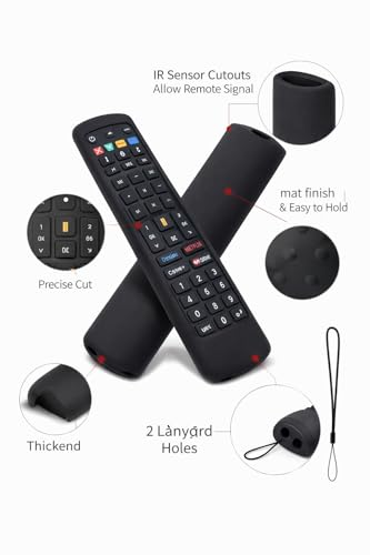 Image of Silicone TV Remote Cover 'Compatible with' Jio Tv Remote Protective Case with Lanyard (Black) [Remote NOT Included]