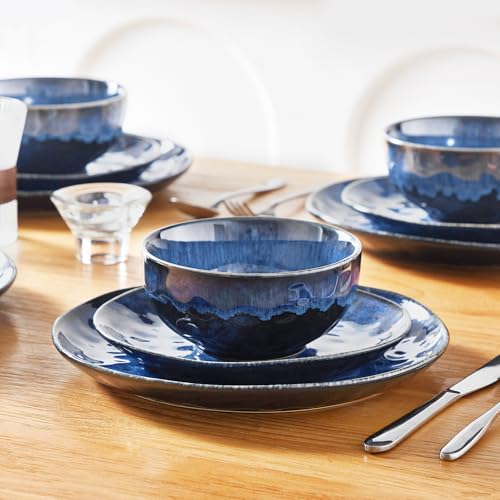 Image of vancasso Starry 12 Pieces Dinnerware Set, Plates and Bowls Set for 4, Stoneware Plates Set, Dishwasher and Microwave Safe, Blue