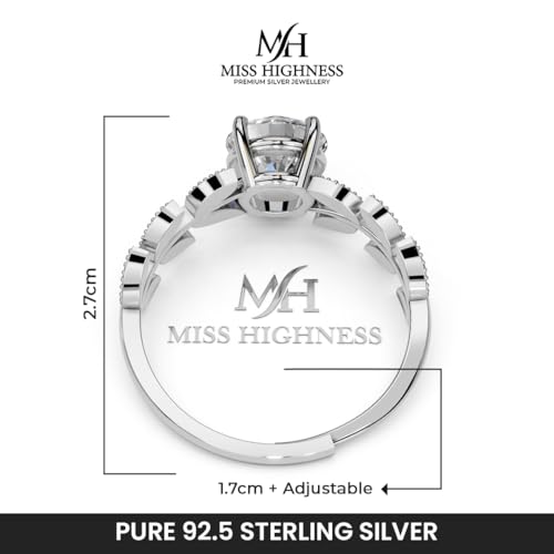 Image of Miss Highness 925 Sterling Pure Silver Ring for Women and Girls, Floral Ring, Adjustable Size, Daily Wear Jewellery, with Certificate of Authenticity, Birthday, Anniversary, Gift for Wife & Girlfriend