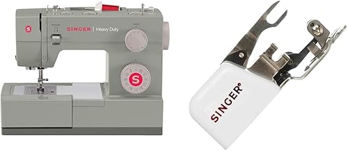 SINGER Máquina de coser resistente 4452, accesorio de corte gris y lateral, prensatelas, bordes y dobladillos simutáneos, zigzag o costuras en