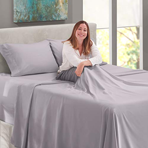 Image of Nestl Queen Bed Sheet Set - Grey Lavender - 4-Piece Extra Deep Pocket | Instantly Soft, Night-One Ready (No Wash Required). Fits Extra Deep Pockets up to 24 Inches, 360-Degree Elastic Grip