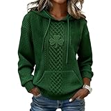 HUIFUAO Sweat à capuche en tricot gaufré pour femme avec motif trèfle amusant pour la Saint Patrick   Costume irlandais de la St Paddys Day   Chemises à manches longues avec poches, Vert #1., M