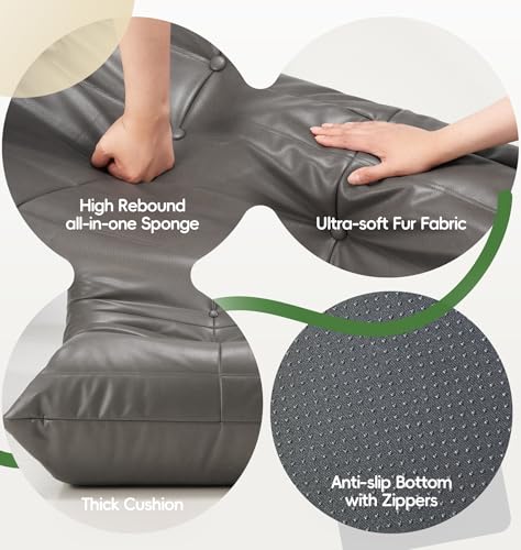 Image of Hobestluk Small Bean Bag Chair Leather Beanbag Lazy Floor Sofa Bean Bags with Memory Foam Filled Waterproof Lounge Sofa Armless Chair for Bedroom Playroom Dorm and Reading (Grey, Medium)