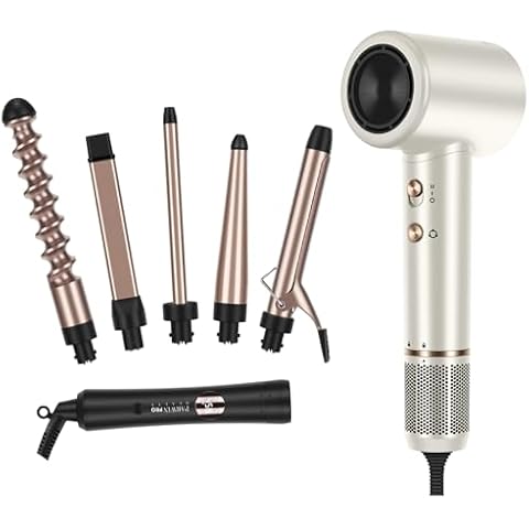 PARWIN PRO BEAUTY Professional 110, 000 RPM Air-Sonic Blow Dryer & 5 in 1 Curling Wands Set with 1 Extra Long 9" Spiral Wand Cover