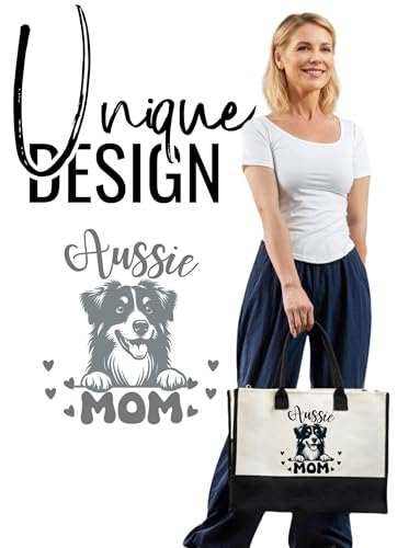 Bolsa tote de lona con cierre de cremallera superior y correa para hombro, ideal para cumpleaños, Día de la Madre y Navidad — para mamás de Australian Shepherd miniatura 2