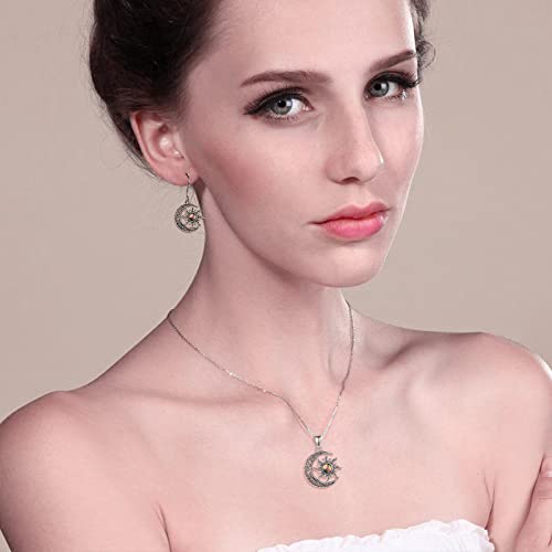 Nfuseu Sun And Moon Necklace Sterling Silver For Women Witchy Jewelry Crescent Moon Pendant Twitches Abalone Vintage Oxidized Black Birthday Gifts, 18 Inch Chain #TOP6