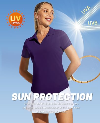 Image of MIER Women's Golf Polo Shirts Collared V Neck Short Sleeve Tennis Shirt, Dry Fit, Moisture Wicking