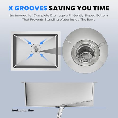 POPFLY 20×17 Inch Undermount Kitchen Sink, Small Wet Bar Prep Sink, 18 Gauge Stainless Steel Single Bowl 9 Inch Deep Rv Sink, Brushed Fregadero De Cocina - Thumbnail 6