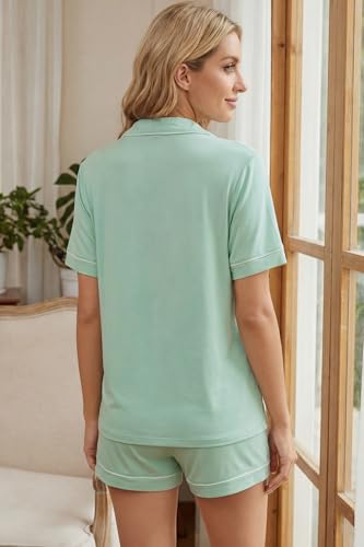 Image of LUBOT Womens Bamboo Viscose Pajamas for Women PJ Set 2 Piece Cooling Soft Short Sleeve Capri Pants Summer Sleepwear Set S-XXL