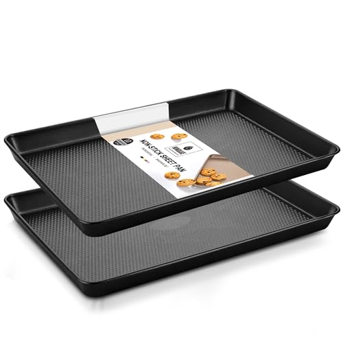 HONGBAKE Jelly Roll Pan 15x10 with Diamond Texture, 2 Pack Cookie Sheet for Baking, Non Stick Baking...