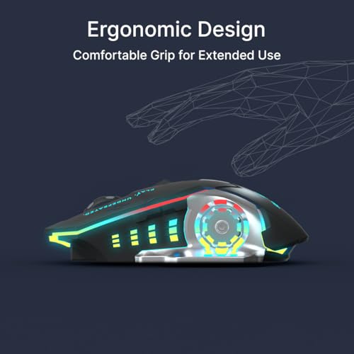 Image of pTron Flick M2 Wireless Gaming Mouse w /RGB Lights, Precision Tracking, Dual Wireless Modes-BT & 2.4GHz, 6 Buttons, Thumb Support, Rechargeable, Ergonomic Design for Laptop, Smartphone, Tablet (Black)