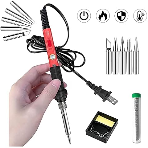 Soldering Kit, 60W Soldering Iron with 10pcs Soldering Tips, 110V Welding Kit with Ceramic Heater, Portable Solder Iron Kit for Metal, Jewelry, Electric Repairing, DIY Cover