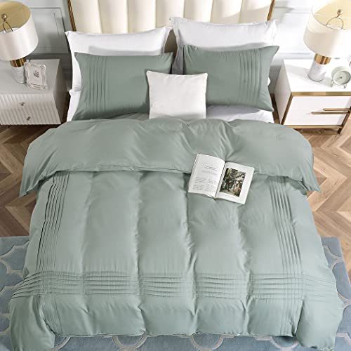 Lekesky Sage Green Duvet Cover Queen Size, 100% Microfiber Pintuck Pinch Pleated Queen Comforter Cover, 3Pcs Chic Comfortable Luxury Soft Bedding Set With Zipper 8 Corner Ties #TOP5