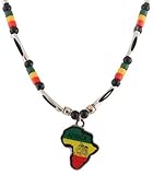 2 Pieces of Silvertone & Multicolors Rasta Africa Shape Lion of Judah Pendant and 24 Inch Adjustable Beaded Link Necklace Chain