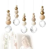 RANJIMA 5 Stück Kristall Sonnenfänger, Kristalle zum Aufhängen, Suncatcher Holzperlen & Kristallkugel, Sonnenfänger Bastelset Frühling Hängend Windspiel Regenbogen für Fenster Garten Hochzeit Dekor