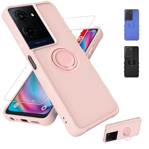 for Lively Jitterbug Smart5 Smart 5 Phone Case Compatible for TCL K32 K33 5G Phone Case T513W T513V Cover [with Tempered Glass Screen Protector][ 2MM Thickening Super Protection][Ring Support] Pink