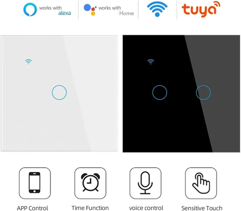 EU Smart Switch, WiFi Smartlife, Neutral/No Neutral Wire, 220V Touch Light Switch, 1/2/3/4 Gang 101JL-BLACK-03