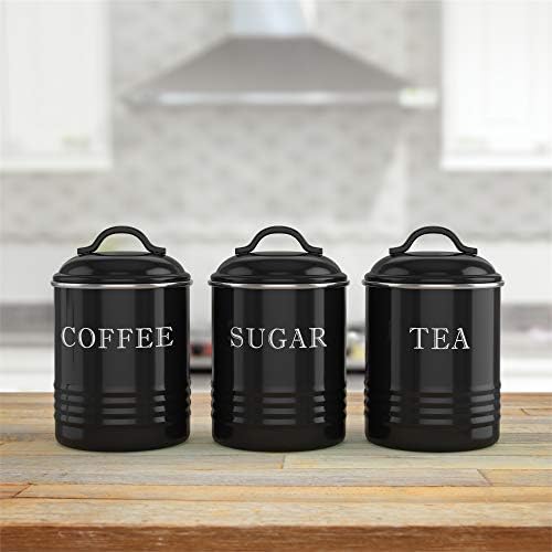 Barnyard Designs Black Canister Sets for Kitchen Counter, Vintage Kitchen Canisters, Country Rustic Farmhouse Decor for the Kitchen, Coffee Tea Sugar Farmhouse Kitchen Decor, Metal, Set of 3