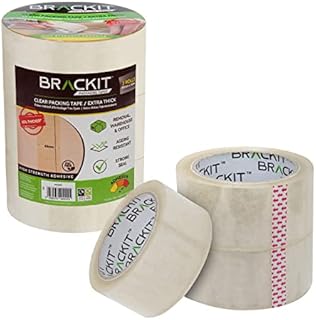brackit Extra Thick Clear Packaging Tape - 48mm x 66m  3 Roll Pack  Strong Heavy Duty Packing Tape for General Purpose Use or Moving Home  Easily Seals your Parcels and Boxes