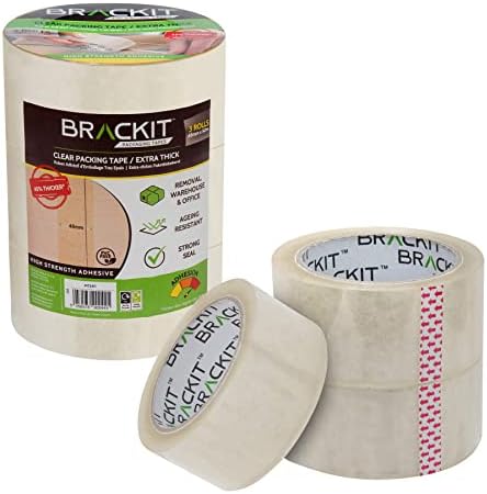 brackit Extra Thick Clear Packaging Tape - 48mm x 66m  3 Roll Pack  Strong Heavy Duty Packing Tape for General Purpose Use or Moving Home  Easily Seals your Parcels and Boxes