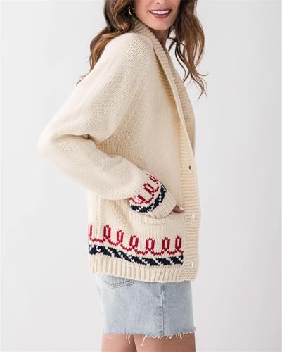 Women Lobster Print Shawl Collar Cardigan Sweater Long Sleeve Button Down V-Neck Vintage Chunky Knit Coat Outerwear3