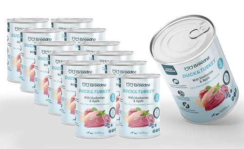 BREEDNA - Pack 12 Latas 380gr Alimento Húmedo de Pato y Pavo con ...