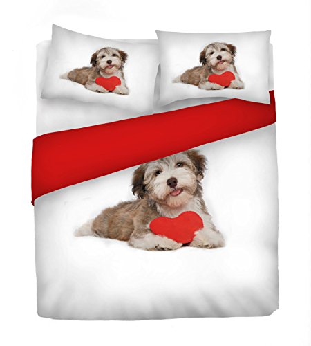 Parure de lit double 100% coton multicolore motif chien rouge