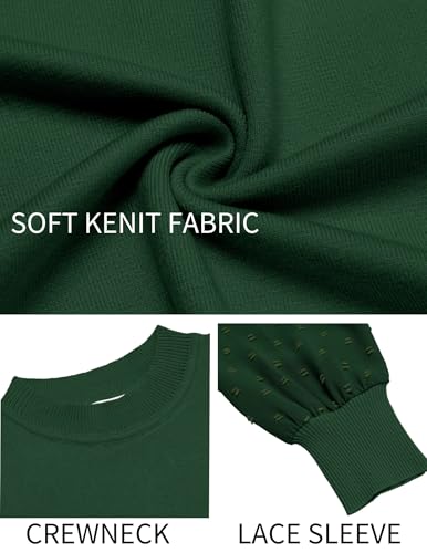 Image of Arshiner Girls Puff Long Sleeve Sweaters Crewneck Lace Polka Dot Casual Knit Tops Pullover Jumper Outwear for Kids