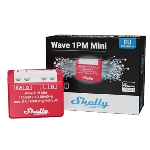 Shelly Qubino Wave 1Pm Mini, Interrutore A Rèle Z-Wave, 1 Canal 8A, Misuratore Di Consumo Elettrico, Automazione Domestica, App Ios Android, Basso Con
