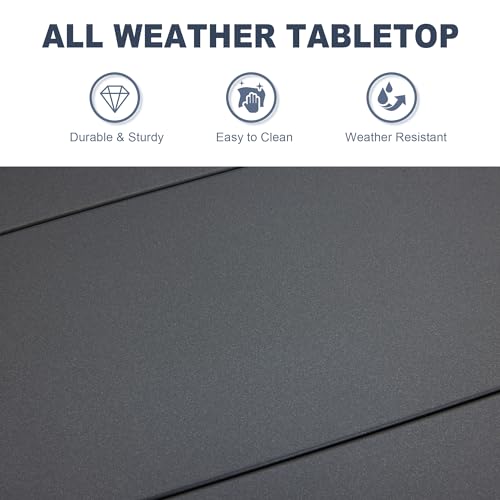 VICLLAX Round Patio Dining Table, 4-6 Person Metal Outdoor Dining Table with Umbrella Hole for Garden Lawn Deck, 47.2" Dark Grey