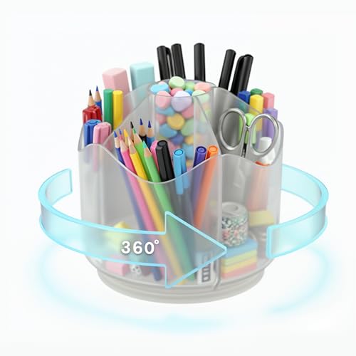 Image of Spinning Desk Caddy Organizer Clear | 360 Rotating Desk Organizer Acrylic Pen Holder & Marker Organizers | 6 Slots Rotating Organizer & Spinning Organizer for Shops, Classroom, Vanity, Desk