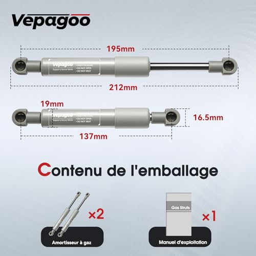 Vepagoo 2X Gasdruckdämpfer 200N Gasdruckfedern Kompressionsfeder Ersatzteil für Kesseböhmer Beschlag HSB Hochschwenkbeschlag