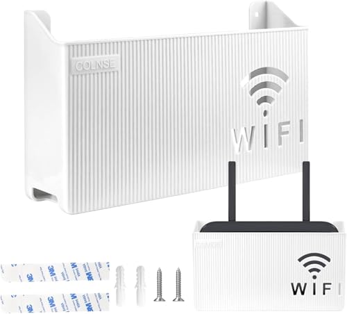 ZYEKIU Wall Mount WiFi Router Storage Box Router Storage Box Power Strip Cable Management Hider Rack Router Shelf for Home Decoration (White)