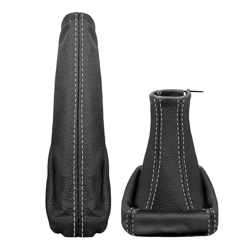 Schaltsack für Opel Astra G Set mit Handbremsmanschette - Bj. 1998-2005 - Schwarz - Grau - Schaltmanschette Manschette für Schaltung & Handbremse Handbremssack - Abdeckung aus Echtleder - A099-11