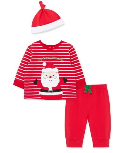 Little Me Clothes for Baby 3-Piece Christmas Santa Jogger Pajama Set, 3 Months