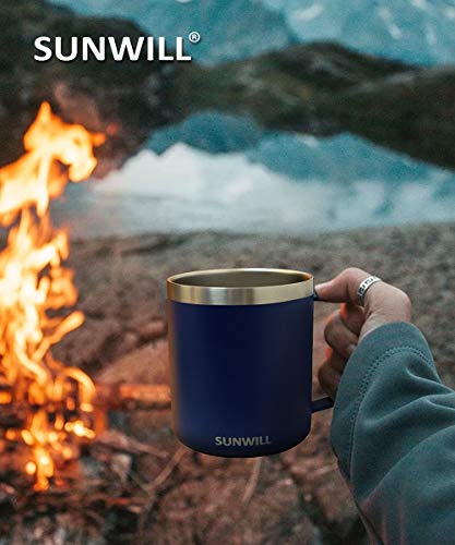 Image of SUNWILL Travel Coffee Mugs Set of 4, Insulated Tumbler with Lid, 14oz Stainless Steel Cup with Handle Bulk for Gift, Camping, Office, Powder Coated Navy Blue