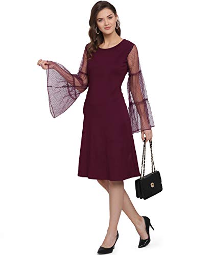Image of OOMPH! Women's Western & Fusion wear Net A-Line Knee-Long Dress