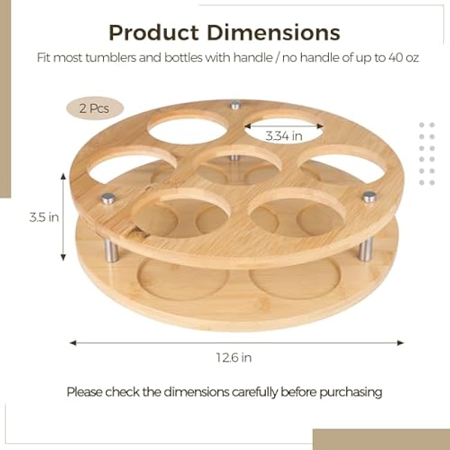 2 Pcs Rotatable Wood Tumbler Organizers, Compatible with Stanley 40 oz Tumblers, Spinning Cup Holders for Kitchen Counter, Wooden Stanley Cup Organizers for Cabinet Countertop