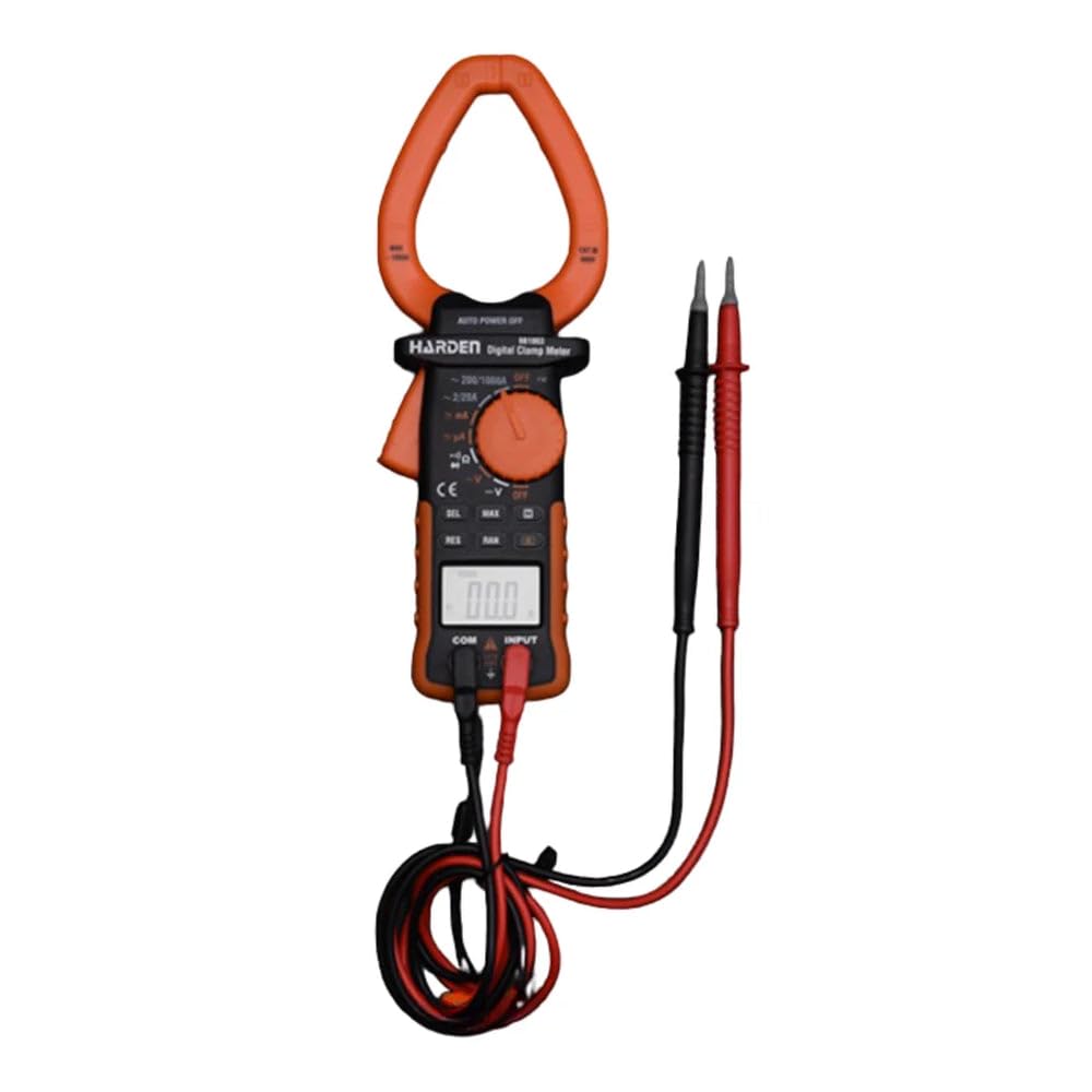 Harden Professional Digital Clamp Multimeter – Auto Polarity, 1999 Count LCD, AC/DC Voltage & Current, Resistance, Continuity, CE Approved, Backlight Display – Includes Test Leads & Batteries