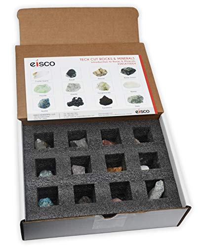Rock & Mineral Kit, 12 Pieces - Includes Metamorphic, Igneous, Sedimentary Rocks & Minerals - 1" Specimens - Great For Geology Classrooms & Basic Field Testing Labs - Tech Cut Rocks By Eisco Labs #TOP4