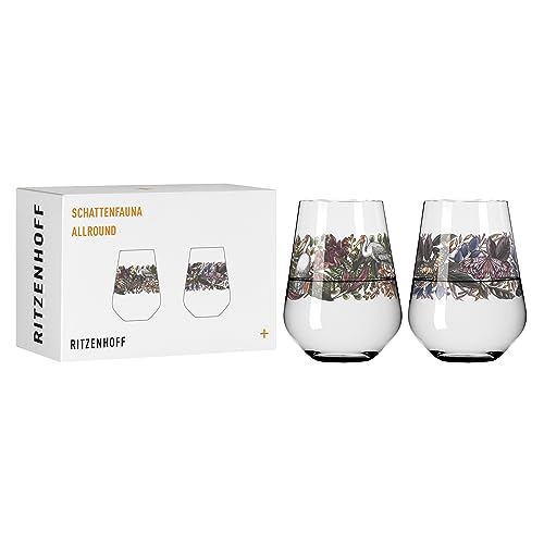 Ritzenhoff 3911001 Verre universel set de 2 verres 500 ml - Schattenfauna Set N° 1, Motif jungle multicolore - Made in Germany