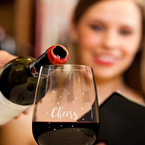 Set Of 2 Cheers Christmas Stemless Wine Glasses With White Stars, Christmas Wine Glasses Set, Xmas Festival Decoration Gifts For Friends Family Women Men Holiday Celebration Christmas Party, 15 Oz #TOP5