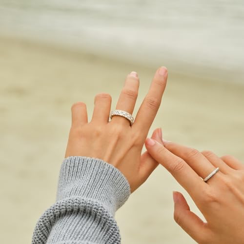 STORYJEWELLERY Wedding Bands for Women, Eternity Band Rings for Women, Gold Plated Band Ring for Women, Cubic Zirconia Rings, Heart Travel Ring, Gifts for Her, Size 7 - Image 5