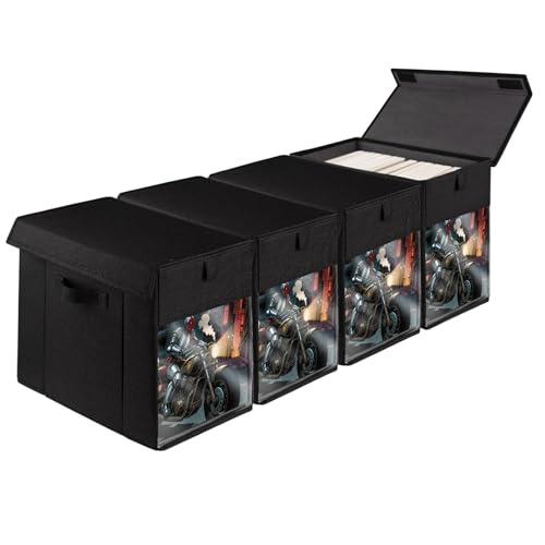 Image of 4 Pack Comic Book Storage Box with Lid for Modern Age, Collapsible Magazine Organizer with Clear Window, Heavy Duty Case Container Holder, Black