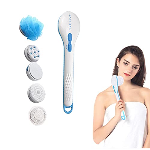 Electric Shower Brush Set,Deep Cleaning Bath Shower Wash Brush with Long Handle,5 in 1 Spin SPA Brush Back Scrubber Set for Helps Promote Healthier Younger Looking Skin Soothes Tired Muscles
