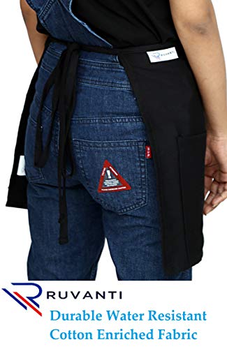 Ruvanti 6 Pack Server Aprons With 3 Pockets - Waitress Waiter Waist Apron, Half Apron With Long Waist Strap, Waitress Apron For Women And Man - Black Short Aprons #TOP4