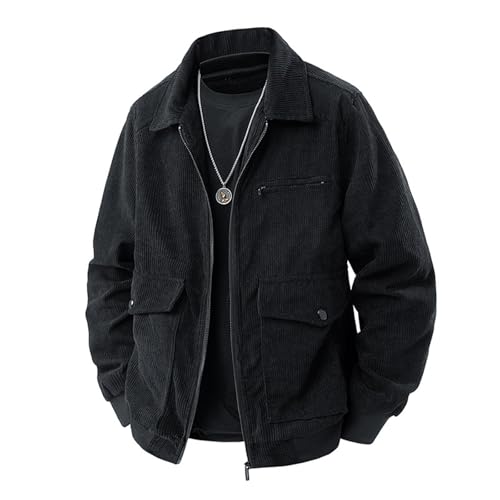 Munweiyu Chaqueta de pana para hombre, chaqueta de entretiempo fina y ligera, chaqueta de aviador, cuello alto, chaqueta bomber, chaqueta de campo, chaqueta americana, chaqueta de trabajo, vintage