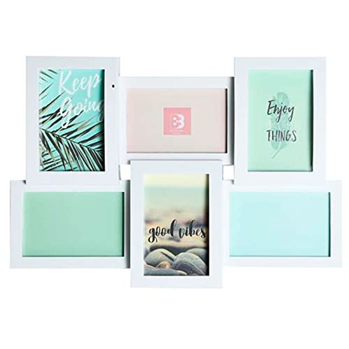 Acan Multimarco de plástico, 6 Fotos, Marco múltiple para fotografías de 14 x 9 cm, portafotos, decoración del hogar, paisajes, Recuerdos, 32 x 45 x 4 cm, Color Aleatorio