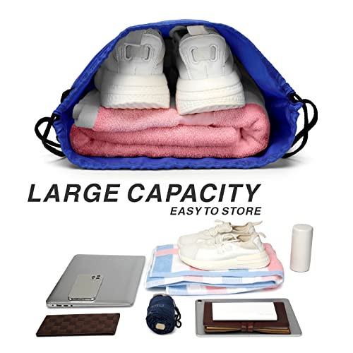 Airbuyw Drawstring Backpack, 210D Nylon Foldable Sports Gym Drawstring Tote Bag Pack Sack W Zipper Side Pocket For Men Women Royal Blue #TOP4